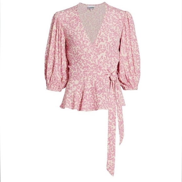 GANNI Tapioca Floral Wrap Top size 34 US size 2 in pink - Picture 2 of 11